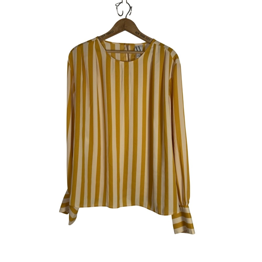 Worthington Striped Blouse Womens Size 2XL Mustard Yellow Cream Long Sleeve Top